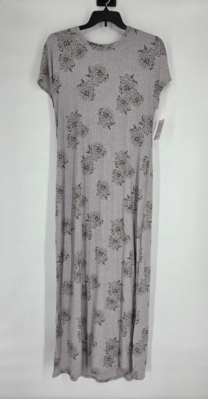 LuLaRoe Maria Gray Floral Ribbed Summer Maxi Long Dress NEW Size Large